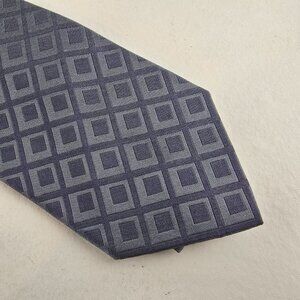Bugatchi Uomo Mens Blue Geometric Diamond Silk Neck Tie 3.5” Wide 58.5” Long
